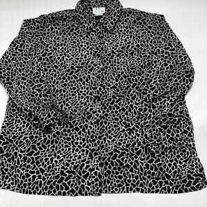 Quacker Factory Button Up Shirt Womens Plus 2X Black White Rhinestone Cotton